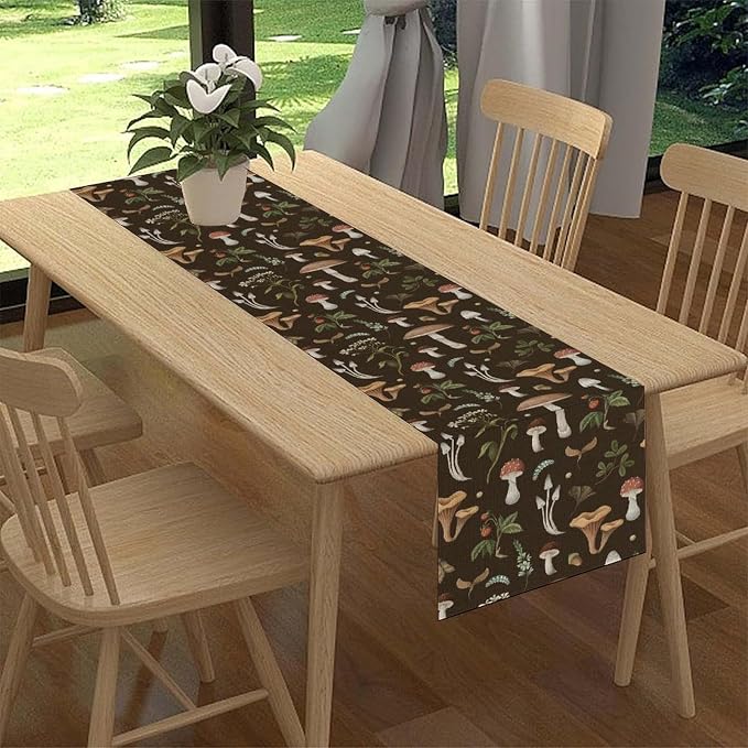 Mushroom Table Runner, Rustic Farmhouse Forest Plants Botanical Wild Floral - Image 3