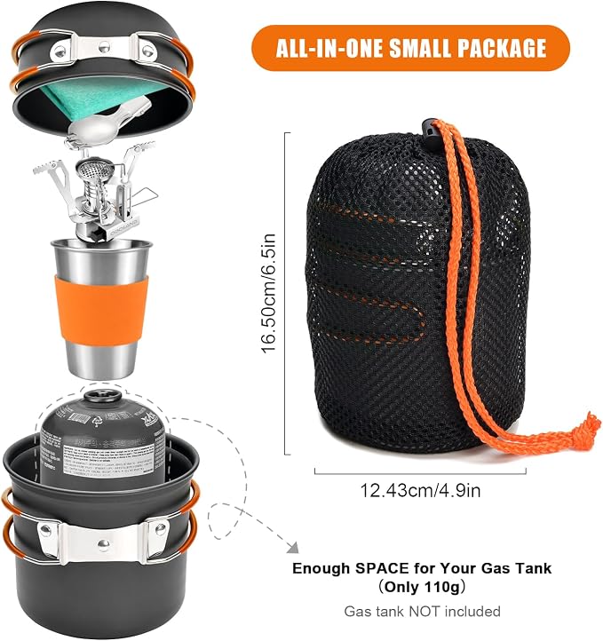 Odoland Camping Cookware Stove Carabiner Canister Stand Tripod and Stainless - Image 2