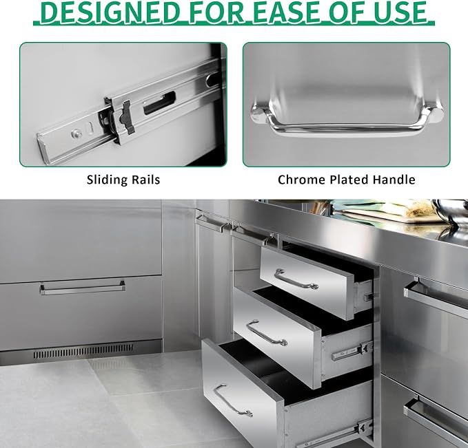 Outdoor Kitchen Drawers 18" W x 21" H x 23" D Stainless Steel Triple Drawers - Image 4