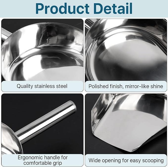 2 Pcs 14.17 in Stainless Steel Fireplace Shovel, 35-Ounce Heat Resistant Silver - Image 3