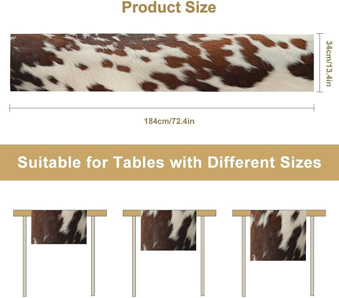 Cow Print Table Runner, Western White Brown Cowhide Rustic Coffee Table Runner - Image 7
