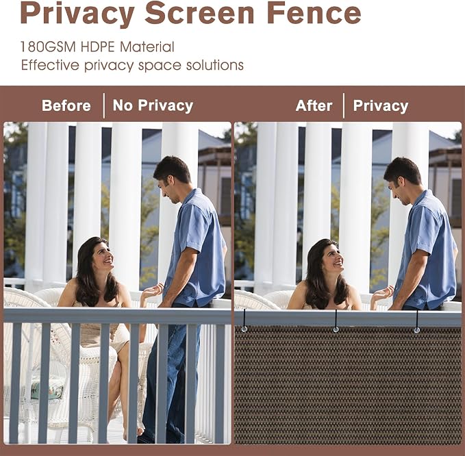 Sunny Guard Customized 3.3'x23' Brown Balcony Privacy Screen, 180 GSM - Image 3