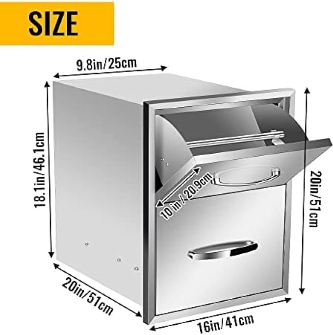 BBQ Outdoor Kitchen Drawers Stainless Steel 3-Drawer BBQ Drawer Enclosed - Image 3