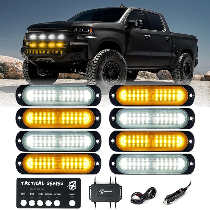 Xprite Amber/White LED Surface Mount Strobe Lights Kit, Grill Grille Side by Xprite