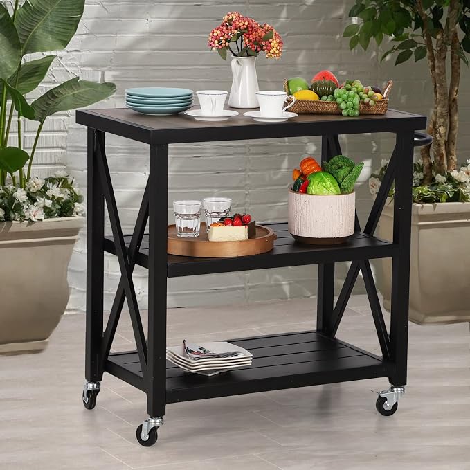 Sophia & William Outdoor Grill Cart Movable Food Prep Table Rolling BBQ Trolley - Image 5