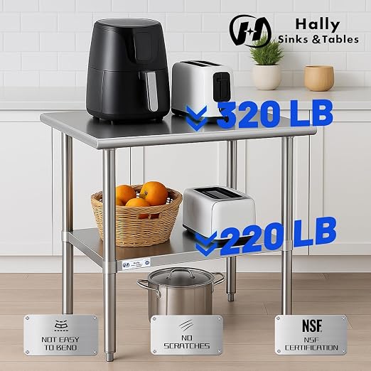 Hally Stainless Steel Table for Prep & Work 14 x 24 Inches, NSF Commercial - Image 5