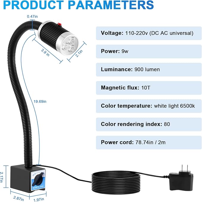 YJINGRUI 9W LED Magnetic Work Light, 900LM Super Bright Gooseneck Lamp - Image 2
