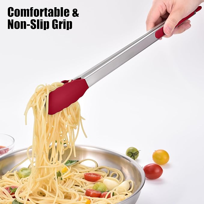 Stainless Steel Cooking Tongs, 17.2-Inch Red, 600°F Heat-Resistant Tips