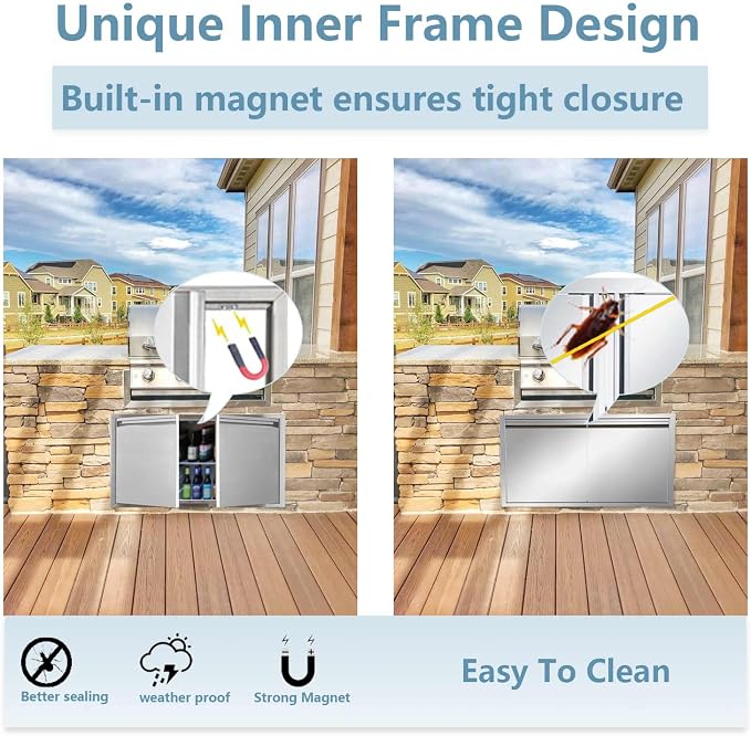 Outdoor Kitchen Door 36" W x 21" H inch Stainless Steel BBQ Double Doors Flush - Image 4