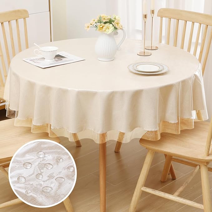 Smiry Round Table Cloth 60 Inch, Waterproof Wipeable Vinyl Tablecloths Protector by Smiry