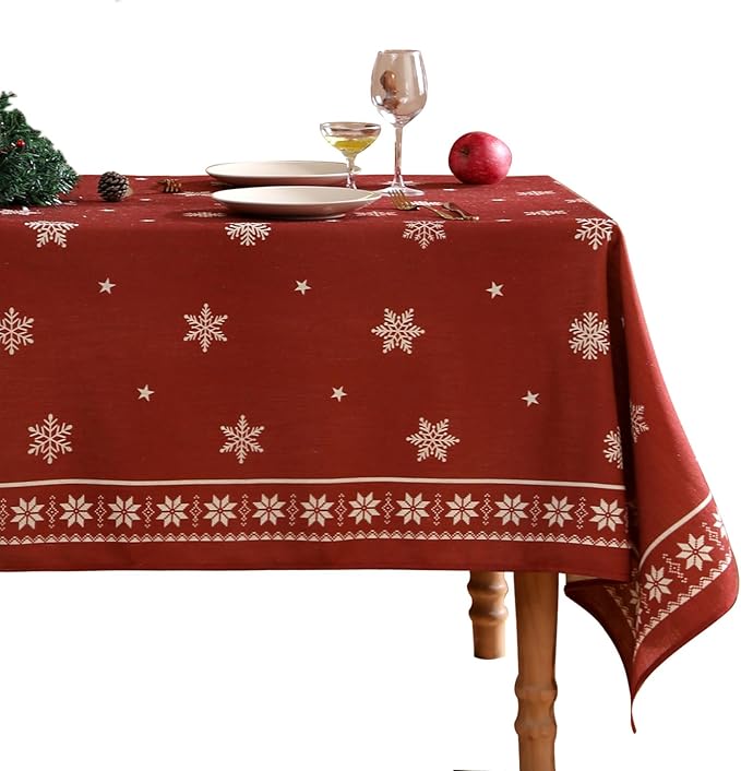 ISAENNE Designer Christmas Red Square Tablecloth, Linen Table Cloth by Isaennehomedecoration