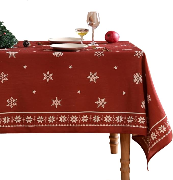 ISAENNE Designer Christmas Red Rectangular Tablecloth, Linen Table Cloth by Isaennehomedecoration