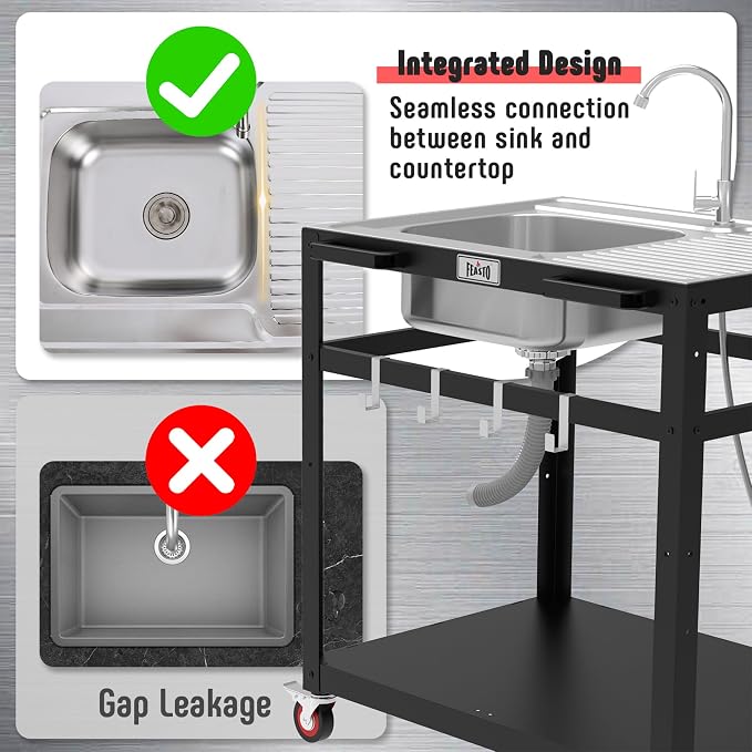 35” Outdoor Grill Cart with Sink, Outdoor Kitchen Sink Station with Hose Hook Up - Image 5