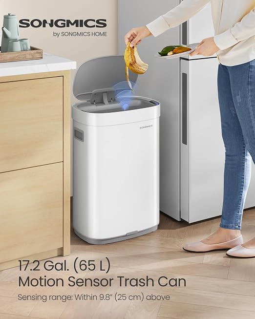 SONGMICS Kitchen Trash Can, 17.2-Gallon Motion Sensor Garbage Can, Stainless - Image 2