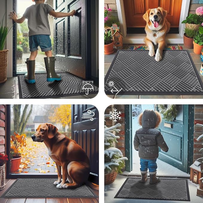 Smiry Front Door Mat Outside Entrance, Heavy Duty Outdoor Indoor Natural Rubber - Image 8