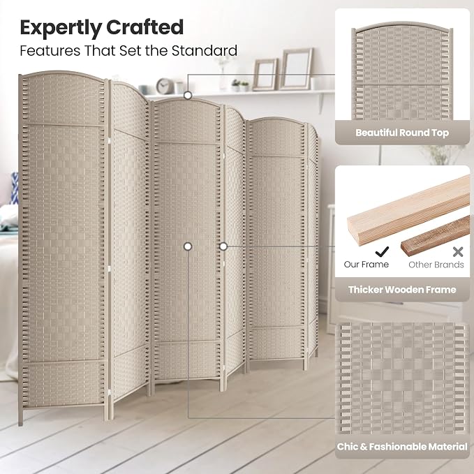 6 Panel Room Divider, 6Ft Folding Privacy Screen, Tall - Image 2