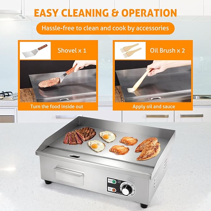 WICHEMI Commercial Electric Griddle 22" 3000W Flat Top Grill Countertop Griddle - Image 5