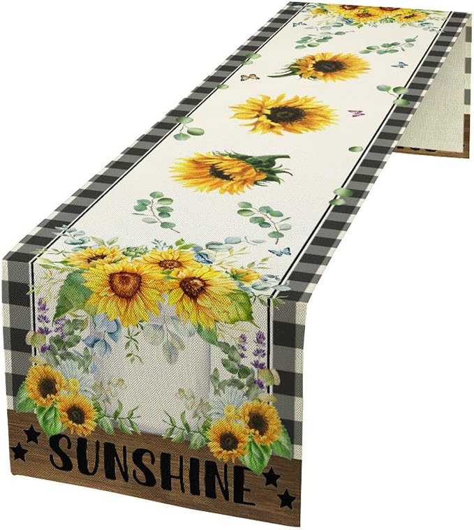 Sunflower Table Runner, Buffalo Floral Seasons Spring Summer Fall Table Runner by Unknown