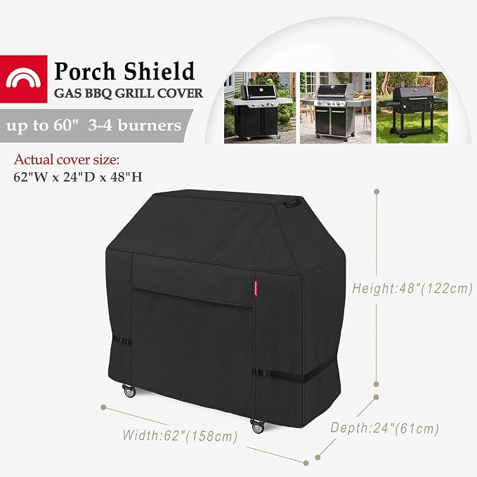 Porch Shield 62W x 24D x 48H inch Premium Gas Grill Cover Up to 60 inch - Image 2