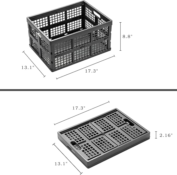 34L Large Plastic Folding Storage Crates, Collapsible Crates - Image 4