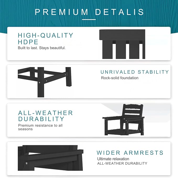 7 Piece Patio Dining Set with 11ft Patio Umbrella, 7 Black Outdoor HDPE Dining - Image 6
