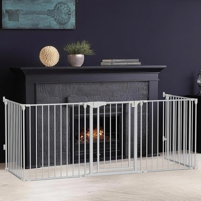 Bonnlo 120-Inch Wide Metal Baby Safety Fence/Play Yard Adjustable Fireplace - Image 2