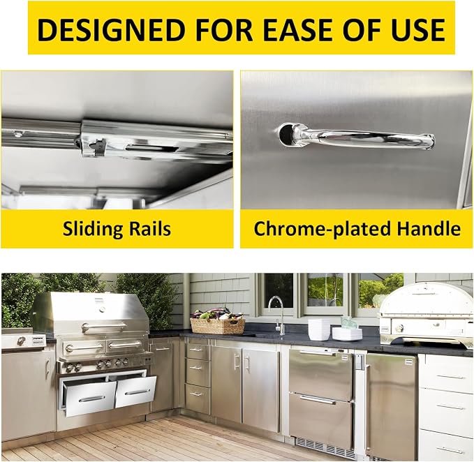 Outdoor Kitchen Drawers 30" W x 10" H x 20" D Flush Mount Horizontal Double - Image 4