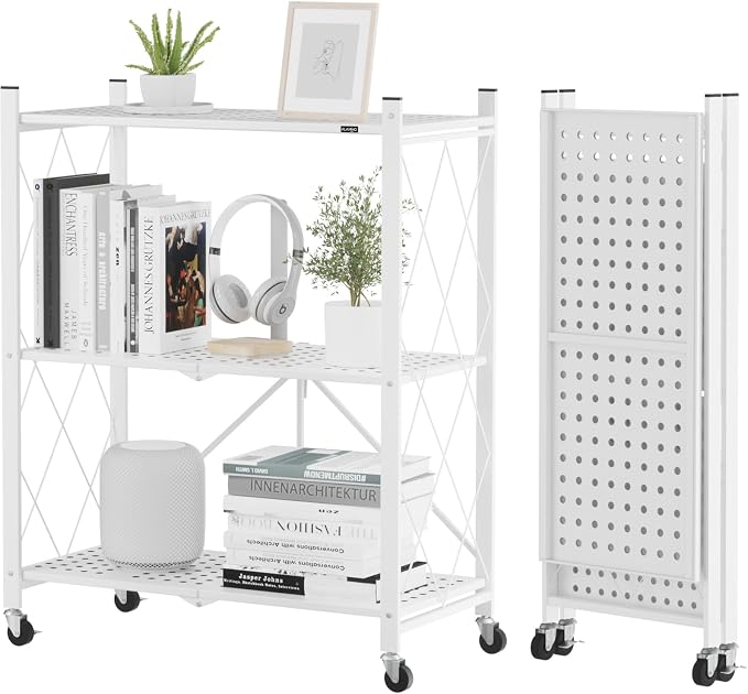 ALANNG Storage Shelves with Wheels, Bookshelf with Storage, No Assembly Metal by ALANNG