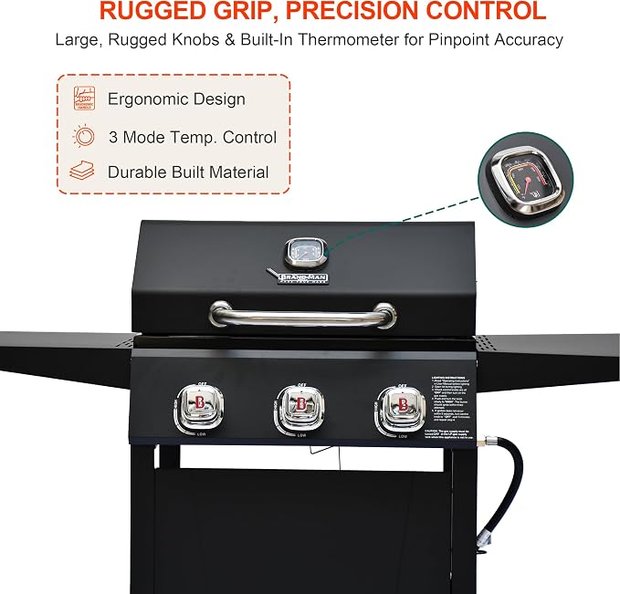 Brand-Man 3-Burner Propane Gas Grill, 000 BTU BBQ Grill - Image 3