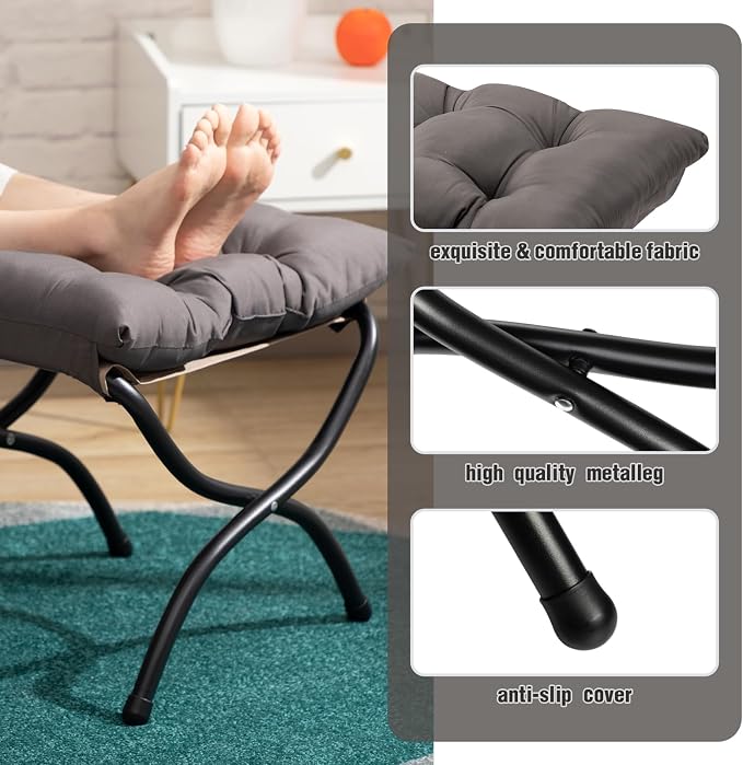 HollyHOME 15" Folding Footrest Stool, Upholstered Small Foldable Ottoman - Image 7