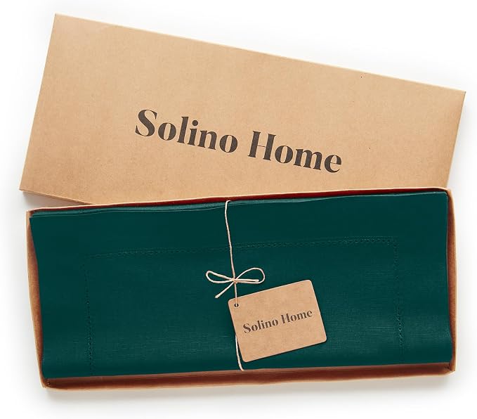 Solino Home Cotton Linen Dark Green Table Runner 72 Inches Long - Image 5
