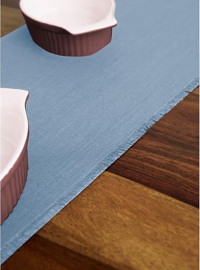 Solino Home Linen Dusty Chambray Blue Table Runner 108 Inches Long - Image 9