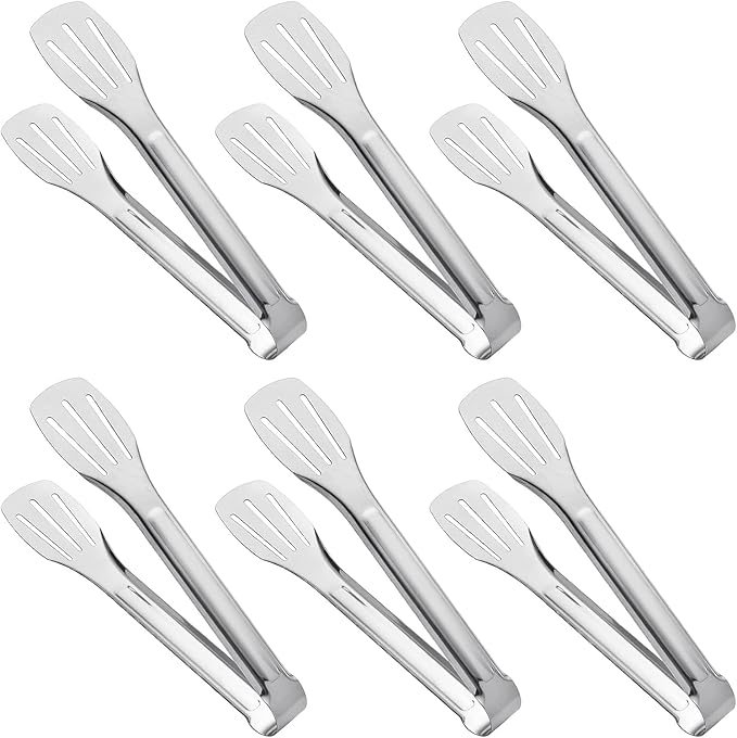 Tongs, 12-Inch Stainless Steel Serving Tongs, 6-Piece Set