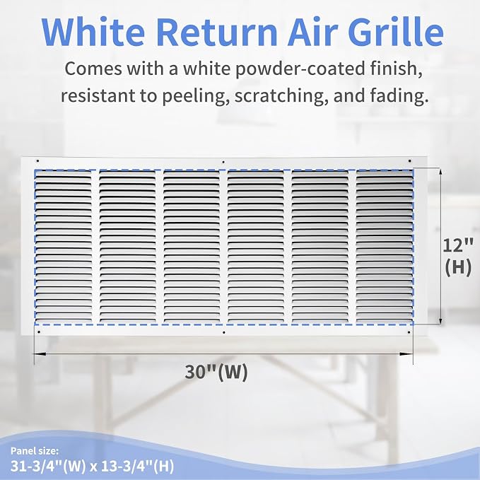 30"W x 12"H Steel Return Air Grille, Air Return Vent Cover - Image 3