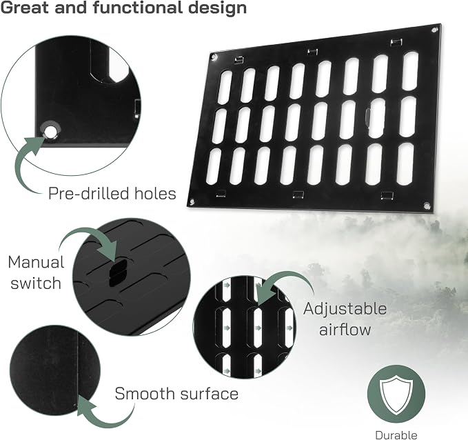 Vent Systems 12" x 8" Inch Black Metal Vent Cover - Image 3