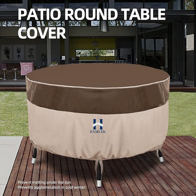 HAMLER Round Outdoor Table Cover, Heavy Duty Outdoor Table Chair Set Covers - Image 7