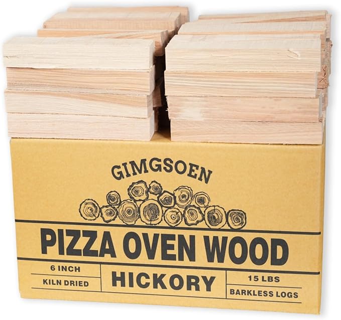 Hickory Pizza Oven Wood 6 Inch, 15 lbs Box – Kiln Dried & Bark-Free Firewood by Gimgsoen