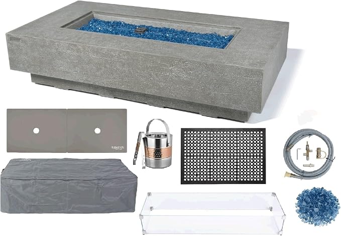 Elementi+ | Bundle Riviera Gas Fire Pit Cast Concrete 60" Rectangular Fire Table by AMSFireplaceInc