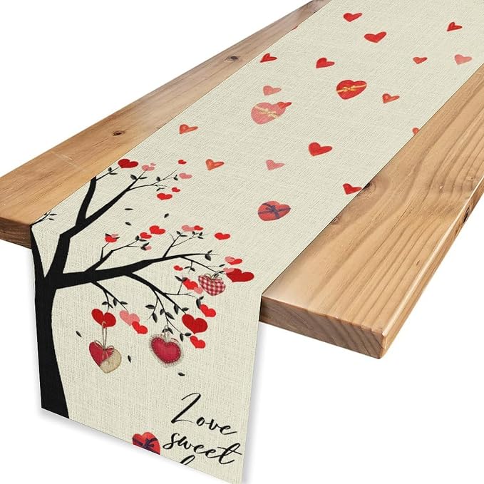 Valentines Day Table Runner, Rustic Love Tree Red Black Heart Valentines Runner - Image 6