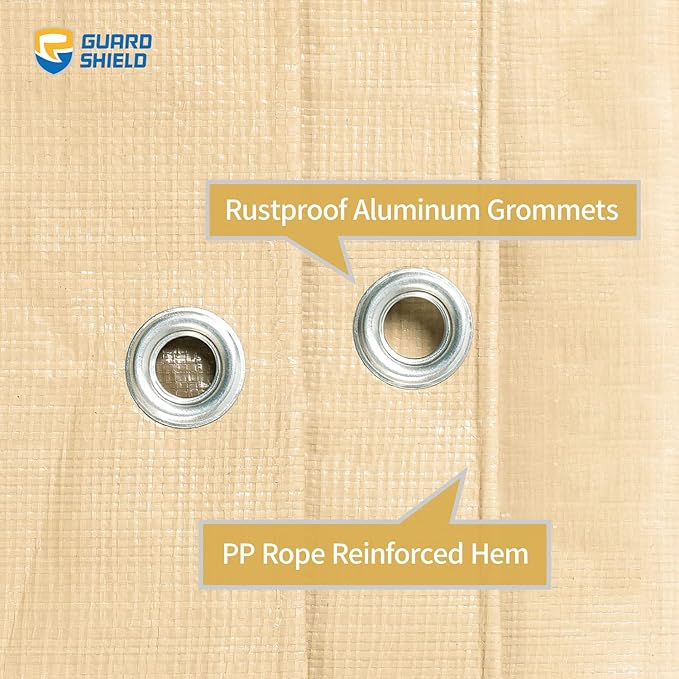 GUARD SHIELD Beige Tarp Heavy Duty Waterproof 30x30 Feet Outdoor Poly Tarps - Image 4