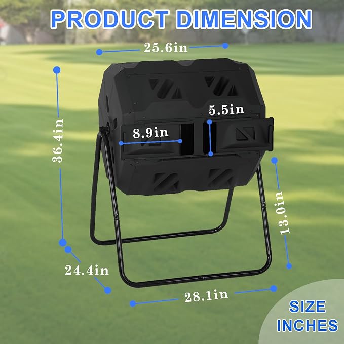 FDW Outdoor Compost Bin, 43 Gallon Dual Chamber Tumbling Composting Bin - Image 7