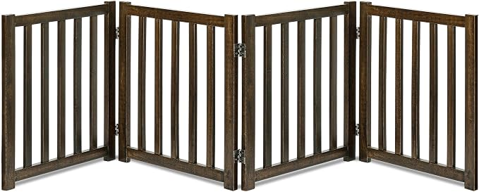 LZRS 4-Panel Wooden Free Standing Foldable Dog Gate Indoor – 24" High, Extra by LZRSPET