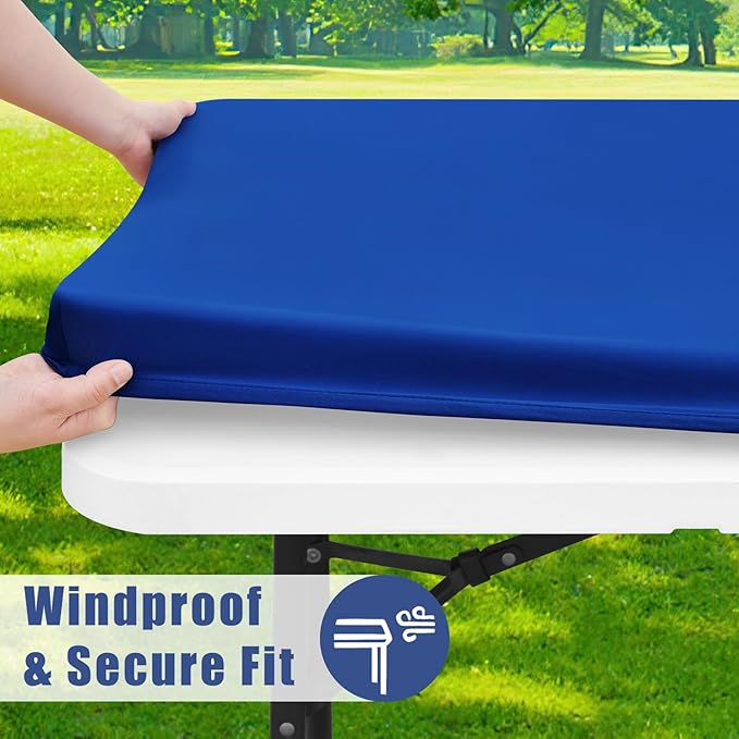 Spandex 6 Foot Rectangle Table Cloth 6 Pack, Elastic Fitted Tablecloths - Image 3