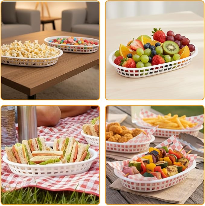 Fast Food Baskets 16-Pack, 10 x 6 Inch Plastic Oval Serving Baskets - Image 3