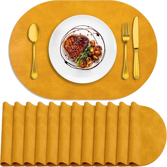ADRIMER Placemats, Heat Resistant Oval Placemats Set of 12 Washable 12 x 17 Inch by Adrimersdreamistobeanindispensablecompanioninyourlife