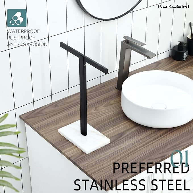 KOKOSIRI Hand Towel Holder Black Stand Towel Rack - Image 4