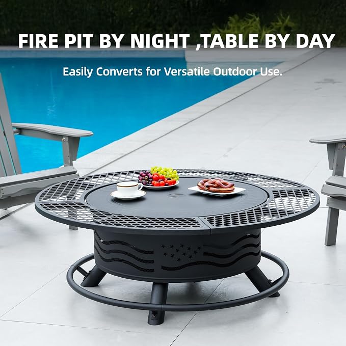 47 Inch Fire Pit with 2 Cooking Grates, Outdoor Wood Burning BBQ Grill Firepit - Image 6