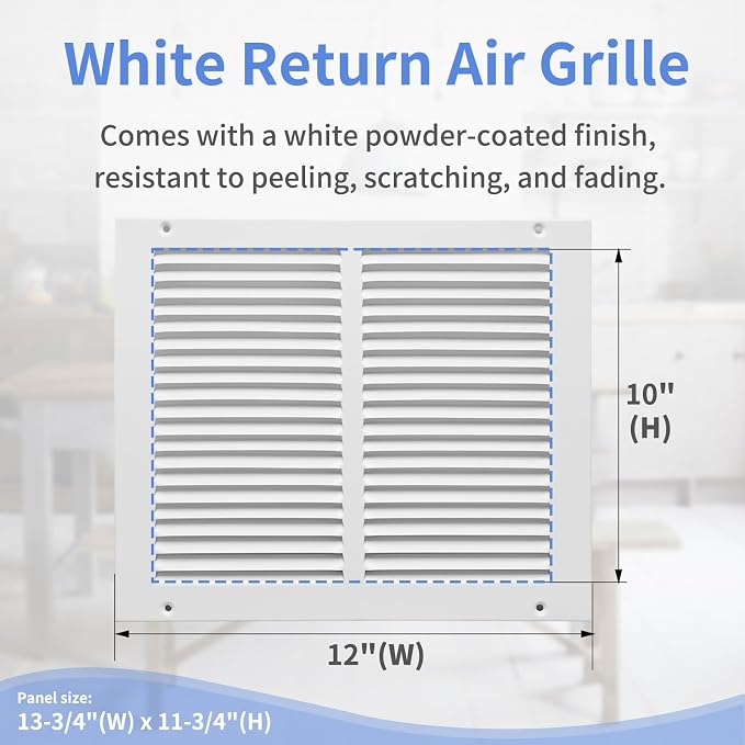 12"W x 10"H Steel Return Air Grille, Air Return Vent Cover - Image 3