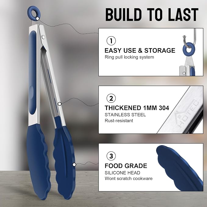 HOTEC Premium Stainless Steel Locking Kitchen Tongs - Image 4