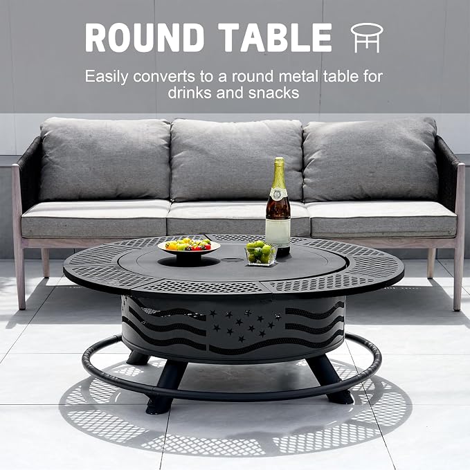 42 Inch Fire Pit with 2 Cooking Grates, Outdoor Wood Burning BBQ Grill Firepit - Image 4